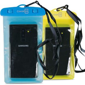 CoverON Universal Waterproof Case, IPX8 Waterproof Phone Pouch Dry Bag Compatible for iPhone/Galaxy/LG/Motorola/Pixel Any Phone up to 6.5" Pouch for Swim Beach Kayaking Travel (2 Pack) - Yellow/Blue