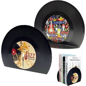 Retro Vinyl Record Bookends for Shelves - Vintage Music Decor & Gift for Vinyl Lovers, Non-Slip Book Holder Organizer, Stylish Album Display Shelf Decor for Books, Bedroom & Home Office（Sunset