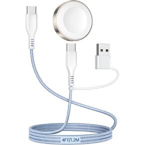 2 في 2 USB A/C كابل الشحن السريع لشاحن ساعة Apple ، 4ft 60W Max Type C To C Charging Fast Nyrging Nylon Wraded For iPhone 16 15 iPad ، أساسيات السفر لـ IWatch Series Ultra 42/44/46mm