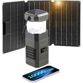 [10000mAh Waterproof] Raddy SL10 Emergency Radio, Hand Crank Solar Camping Lantern with AM FM NOAA + SP30 30W Portable Foldable Solar Panel