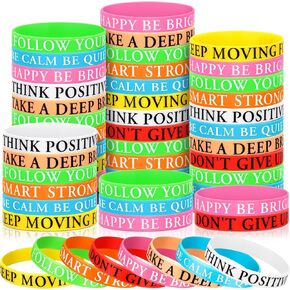 48 pcs Mental Health Reminders Silicone Gifts Bulk Motivational Quote Colored Inspirational Rubber Wristbands Counseling Therapy for Mental Health decor(Bright Color,Inspirational)