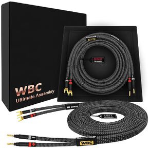 WORLDS BEST CABLES 5 Foot Ultimate - 10 AWG - Ultra-Pure OFC - Premium Audiophile HiFi Speaker Cable Pair with Eminence Gold Banana (x2) & Spade (x2) Plugs & Carbon Tweed Jacket