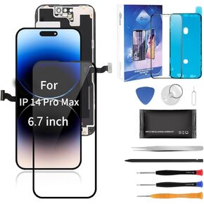 for iPhone 14 Pro Max Screen Replacement, 6.7inch 3D Touch Display Full Repair kit, Digitizer Assembly with Tools Set, Tempered Glass, Instruction