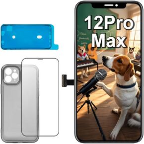 for iPhone 12 Pro Max Screen Replacement 6.7 inch,LCD Display Touch Screen Digitizer Assembly with Tempered Glass+Waterproof Sticker+Case, Compatible with Model A2411, A2342, A2410, A2412(No Tools)