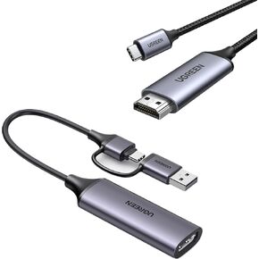 UGREEN USB C to HDMI Cable (4K@60Hz) 6.6FT, Type C to HDMI Adapter Thunderbolt 4/3 to HDMI Bundle with Capture Card Full HD 1080P 60FPS HDMI to USB A/Type C 4K Video Capture Card