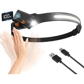 Upgrade Headlamp Rechargeable with Adjustable & Removable Spotlight, Head Light Flashlight for Hiking, Repairing, Fishing, Cycling, 230° COB Headband for Forehead, Hard hat Light for Adults (1Pack)