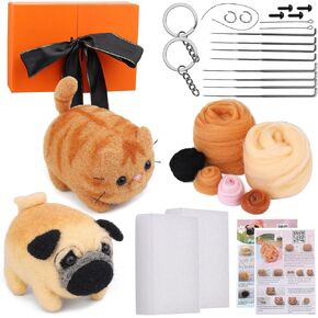 Surakey Needle Felting Kit, DIY Crafts for Adults Women, Puppy Cat DIY Needle Felting Kit with Felting Supplies,Felting Needles, Felting Wool and Tools for Beginners, Adult Craft Kits, Type 9