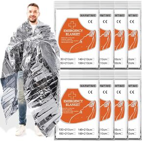 8 Pack Emergency Mylar Blankets, Survival Thermal Blanket for Rescue, First Aid Silver Foil Blanket Bulk, Safety Winter Heat Reflective Aluminum Blankets for Hiking, Camping, Marathons Outdoor