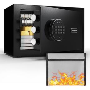 Safe, 2.0 Cub Home Safe with Pistol Rack, Safe Box with Fireproof Waterproof Bag, Large Digital Safe with Dual Alarm System, Personal Cabinet Safe with Removable Shelf for Home Hotel Office