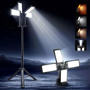 14000mAh Rechargeable Work Lights with Stand Camping Light Stand, Rechargeable Work Light Tripod Stand, 270° Adjustable White/Warm/Nature White Camping Lights Rechargeable