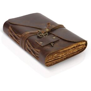 Wanderings Vintage Leather Journal - 4" x 6" - Small Antique Hand-Crafted Leather with Bound Old Fashioned Deckle Edge Paper - Perfect for Writing Shadows Journal a Grimoire Sketching