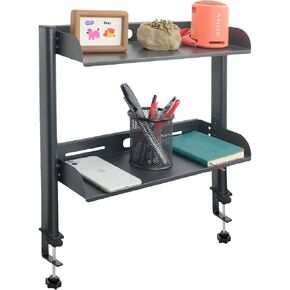 Clamp on Desk Shelf 2 Tier Above or Under Desk Storage Gaming Desk Organizers and Accessories Metal Storage Shelves for Office