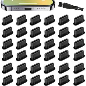 USB C Dust Plug, Black Silicone Anti Dust Type C Port Protection Cap USB C Plug Cover with Plastic Charging Port Cleaning Brush for Most Type C Mobile Phone Tablet Accessories (18-Pack)