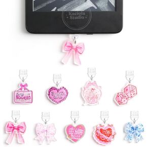 Kaciola 9 Pack Pink Bow Dust Plug Charm Type C for E Reader Paper White 11th, Dust Plug Accessories for Women, Type C/USB C Dust Plug(Bow)