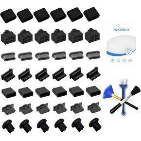 42x USB Dust Cover Port Plugs,7 Types USB Cap Port Stopper for USB Type-C, USB A Female,RJ45 Ethernet Port,HDMI,3.5mm Headphone, Type-C Data Cable Plug Protective Cover,with 3 Types Cleaning Brush
