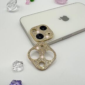 2 Pack Camera Lens Protector Compatible with iPhone 14 pro/14 pro max&iPhone 15 pro/15 pro max 3D Glitter Bling Diamond Camera Lens Cover Sticker Protector (for 14 15 pro/14 15promax-Gold)