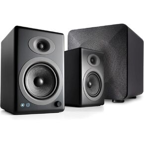 Audioengine A5 Black Powered Bookshelf Speakers and S6 Subwoofer with Remote