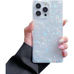 Luxury Sparkling Colorful Seashell Phone Case for iPhone 16 Pro (6.3") – Rectangular Edge, Slim, Soft, Glossy, Protective Girly Cover for Women（Black Shell）
