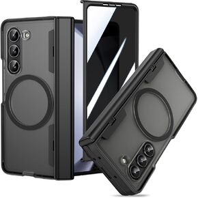 VEGO for Galaxy Z Fold 6 Case, with [Hinge Protection][Front Privacy Screen Protector], Compatible with MagSafe, Magnetic Anti-Peeping Translucent Protective Cover for Samsung Z Fold 6 - Black