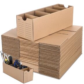30 Sets Cardboard Parts Bins Boxes Kraft Cardboard Storage Bins with Dividers for Parts Classroom Shelves Organizing(White,12 x 4 x 4 Inches)