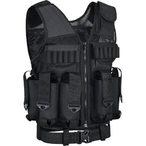 9 Pod Paintball / Tactical Vest Unisex Paintball Combat Vest with Adjustable Sides,Waist and Shoulder to Fit, black