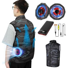 12V Cooling Vest with 24000mAh Battery Pack,Camouflage Air Conditioner Clothes, 360° Air Supply Cooling Jacket