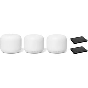 Google Nest WiFi Mesh Router (AC2200) with 2 Points, Google Assistant Built-in, 3-Pack, Snow – Whole Home Coverage up to 5400 Sq Ft, Multiple 4K Streams, Handles 200 Devices, W/ 2X Microfiber Cloths