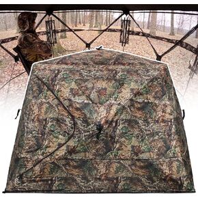 Wide Bottom Hunting Blind 3/4 Person with Portable Chair, 270 Degree See Through Pop up Ground Blinds for Deer Turkey Duck Hunting, Bow Hunting Adjust Windows with Silent Zipper