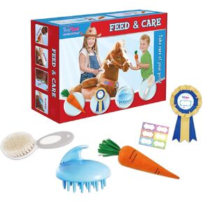 PonyCycle Horse Pony Toys Feed & Care Grooming Kit, 5 Piece Assortment. Groming Brush, Pet Brush, Carrot, Sticker, Name Tag for Boys and Girls, for Model E, U and Model X