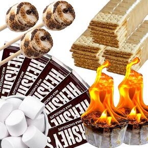 114 Piece Christmas S'mores Kit with Fire Starters - Makes Up To 24 S'mores - Includes 30" Roasting Sticks, Chocolate, Graham Crackers, and Marshmallows