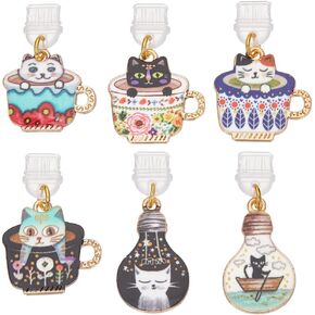OLYCRAFT 6Pcs Dust Plug Charm Type C Anti Dust Plugs 0.8~1.5 inch Long Mobile Dustproof Plugs with Cat Pendants USB C Port Caps Protector Phone Pendants Accessory Charging Port Plugs Pendants for Most Type C Phone