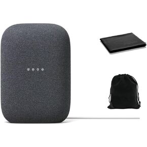 Google Audio Bluetooth Speaker - Wireless Music Streaming, Powerful Sound, Assistant Built-in, Wi-Fi and Bluetooth Connectivity, Smart Home Control, Stereo Pairing, Includes Pouch and Cloth