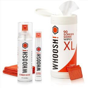 WHOOSH! Screen Cleaner Spray & Wipes Bundle | 3.4 & 0.3 fl oz + 2 Microfiber Cloths (6x6) + 90 Count Electronics Wipes + 1 Microsuede Cloth (6x6)