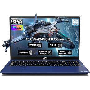 NIMO 15.6 FHD-Laptop, 8 cores Intel i5-12450H 32GB RAM 1TB SSD (Beat AMD R5 5500U,up to 4.4 GHz) 100W Type C IPS Business Laptop-Computer with Backlit Keyboard Fingerprint WiFi6 Win 11