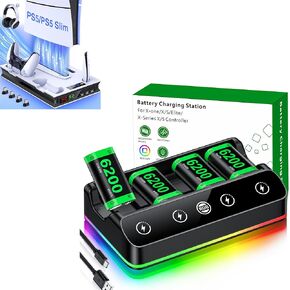 4X 6200mWh Xbox Controller Battery Pack+PS5 Cooling Station