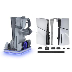 HEATFUN PS5 Cooling Stand with RGB LED & Dual Controller Charger - 4-in-1 Cooling Station for Dual Sense/Edge/PS Portal - Compatible with PS5/Slim/Pro Accessories