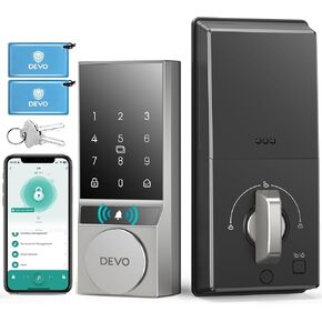 Devo G2 Door Lock for Front Door, 5 in 1 Fingerprint Keyless Entry Door Lock with Doorbell, Smart Lock Deadbolt with App Control, Easy Install No Hub, IP54 Waterproof, Built-in Bluetooth, Auto-Lock