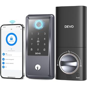 Devo G5 Smart Door Lock, 5 in 1 Keyless Entry Door Lock with Doorbell, Built-in Wi-Fi Smart Lock Deadbolt for Front Door, No Hubs, App Remote Control, IP54 Waterproof, BHMA Grade 3