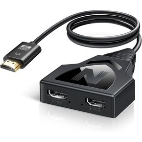 HDMI Splitter 1 in 2 Out with Built-in HDMI 2.0 Cable-Mirror Display (Not Extend), 4K HDMI Splitter 1 Male to 2 Female Adapter Support HDTV, Monitor, PS3, Projector,USB-C Powered Splitters (Black)
