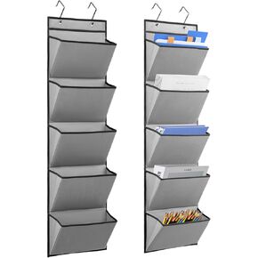 2 Pcs Over the Door File Organizer Back to School Hanging File Holder Classroom Office Organization for Mails Papers Magazines and Books (7 Pockets)