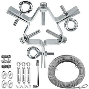 Guy Wire Ring, Adjustable 3 Way Down Antenna Guy Wire Ring, Guy Wire Clamp up to 2-1/4" Mast ,Made of Heavy Duty Galvanised Steel (Guy Wire Ring+ 100ft Guy Wire Kits)