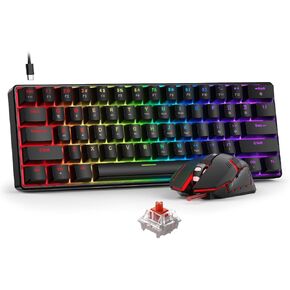 BlueFinger 60% Mechanical Gaming Keyboard and Mouse Combo - RGB Backlit 61 Keys Red Switch Keyboard & 4-DPI LED Gaming Mouse, USB Wired for PC, Laptop, Xbox, PS4, PS5