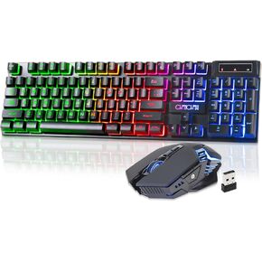 CHONCHOW Wireless Keyboard and Mouse Combo - 2.4G Rechargeable USB Wireless Rainbow LED Backlit Gaming Keyboard,Anti-ghosting Multimedia Keys Mechanical Feel for PC Laptops PS Xbox