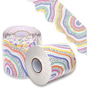 65.6 Ft Boho Bulletin Board Borders Colorful Bulletin Board Paper Roll, Scalloped Border Bulletin Board Trim for Bulletin Board, Bohemia Board and Classroom Décor