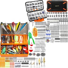 PLUSINNO 397pcs Fishing Accessories Kit and 404 PCS Fishing Lures, Upgrade XL Fishing Tackle Box with Tackle Included