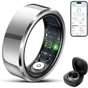 Smart Ring Health Tracker for Men Women with Charging Case, Waterproof Fitness Tracker, Bluetooth Connected Health Ring, Activity Tracker Records Steps Distance Calories, Compatible with Android & iOS