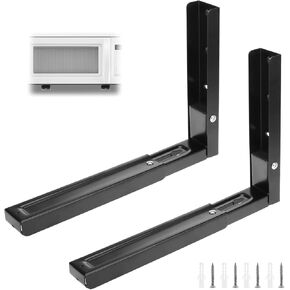 QWORK Steel Universal Wall-Mounted Microwave Brackets, Adjustable Black Mounts (Set of 2), 11.5" to 17.7" Arm Extension