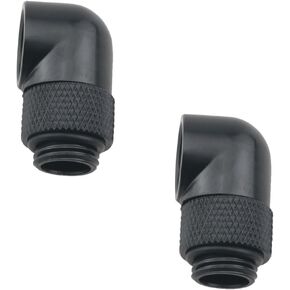 2pcs خرطوم الأنابيب الصلبة المبردة بالمياه 90 درجة دوار كوع أسود G1/4 موضوع ذكور إلى موسع للإناث لأنظمة تبريد مياه الكمبيوتر المحسنة متعددة الوصلات