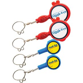 HOOK-EZE Knot Tying Tool Cover Hooks on 4 Fishing Poles, Standard & Large Size Combo, Line Cutter, Hook Covers for Saltwater & Freshwater, Bass Kayak Ice Fishing - Red, Blue