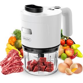 Protable Food Processor 6 in 1 Hand Blender 2000mAh, Handheld Blender Stainless Steel Blade With 300ml Mixing Beaker, Vegetable Slicer,Meat Chopper, Whisk and Milk Frother